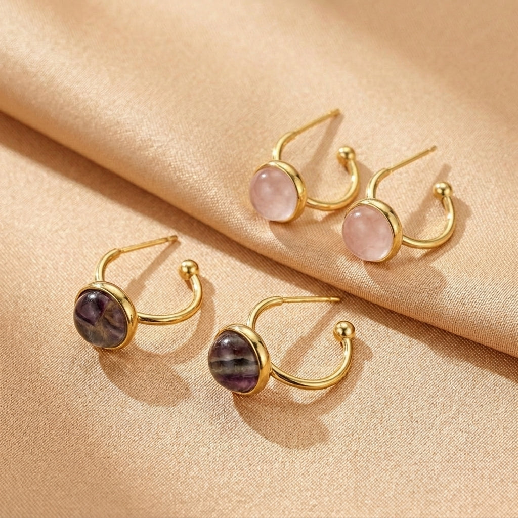 Boucles d'Oreilles Quartz Rose et Améthyste – Éclat Zen