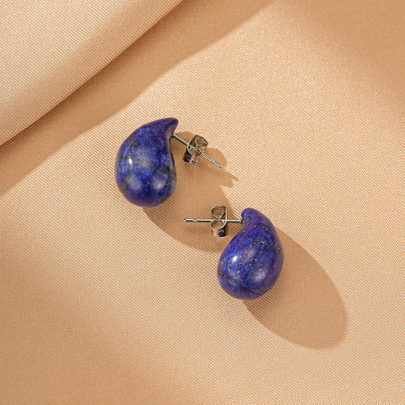 Boucles d'Oreilles Pierres Naturelles – Gouttes de Nuit
