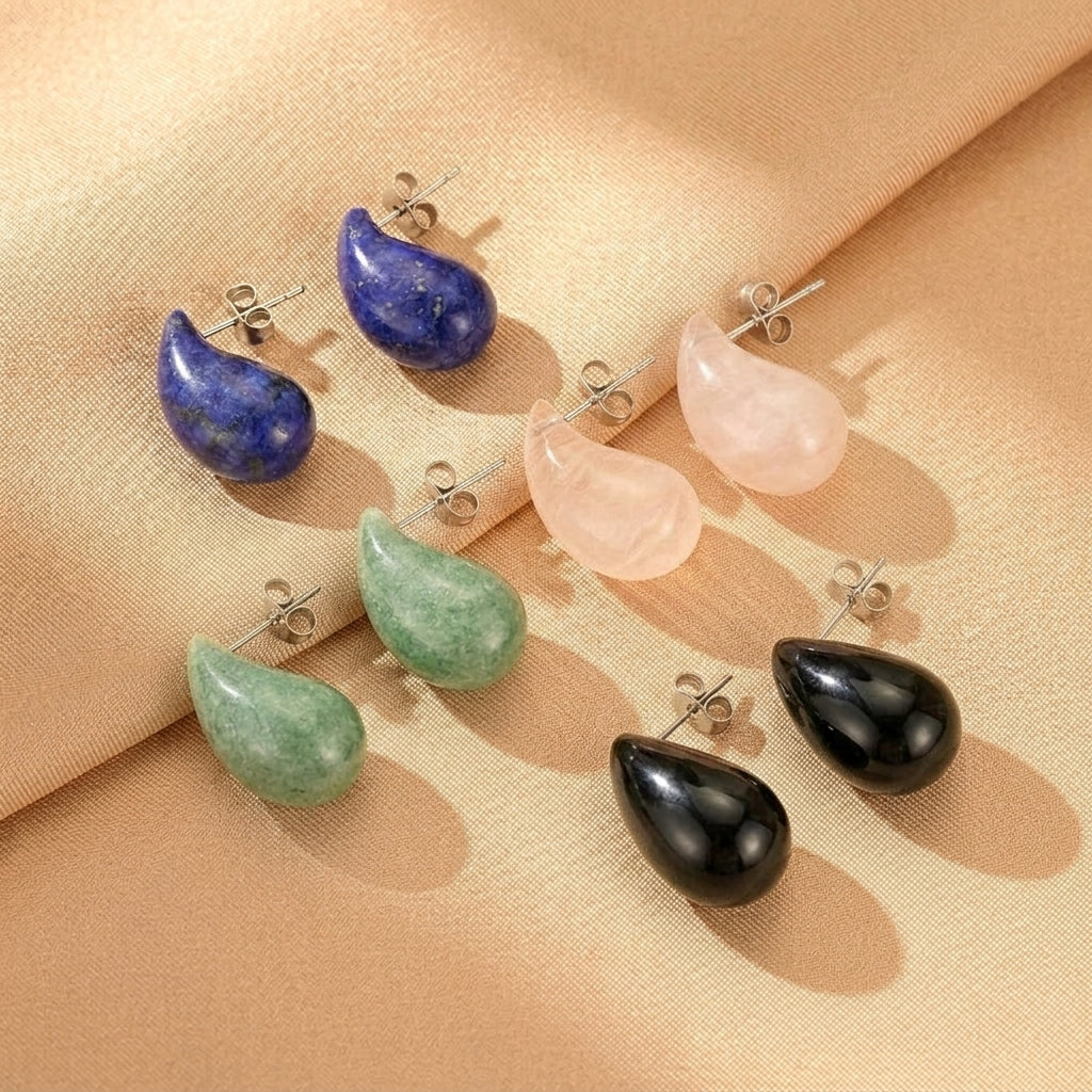 Boucles d'Oreilles Pierres Naturelles – Gouttes de Nuit