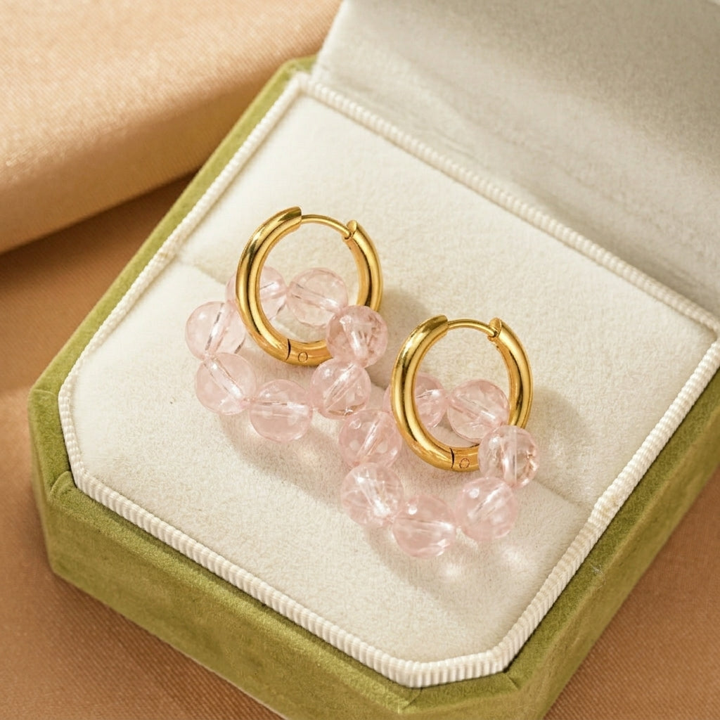 Boucles d'Oreilles Obsidienne et Quartz Rose – Éclat Serein