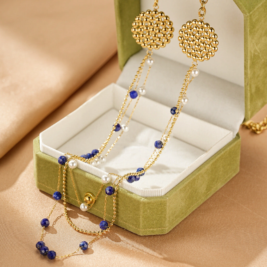 Collier Lapis Lazuli et Perle – Nuit Magique