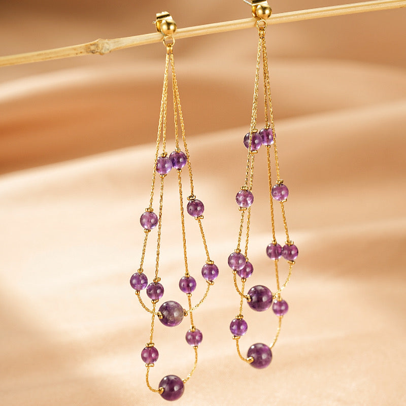 Boucles d'Oreilles Aventurine / Améthyste – Cascade Douce
