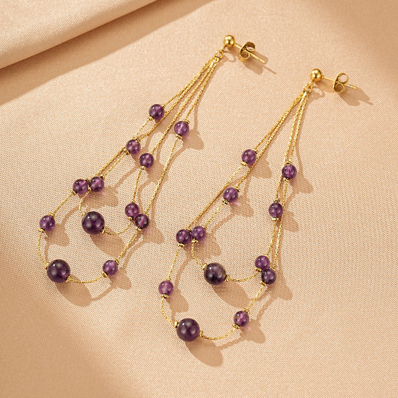 Boucles d'Oreilles Aventurine / Améthyste – Cascade Douce