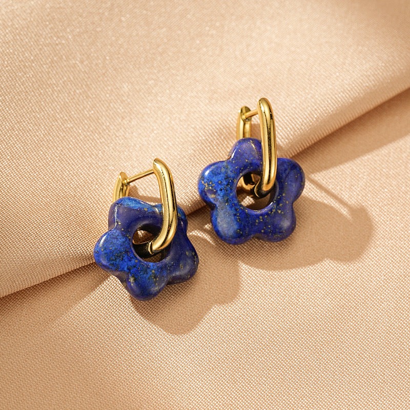 Boucles d'Oreilles Quartz Rose et Lapis Lazuli – Fleur Céleste