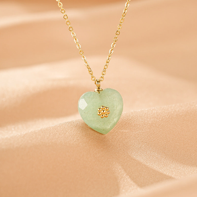 Collier Quartz Rose / Aventurine – Cœur Doux