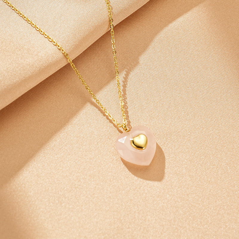 Collier Quartz Rose / Aventurine – Cœur Doux