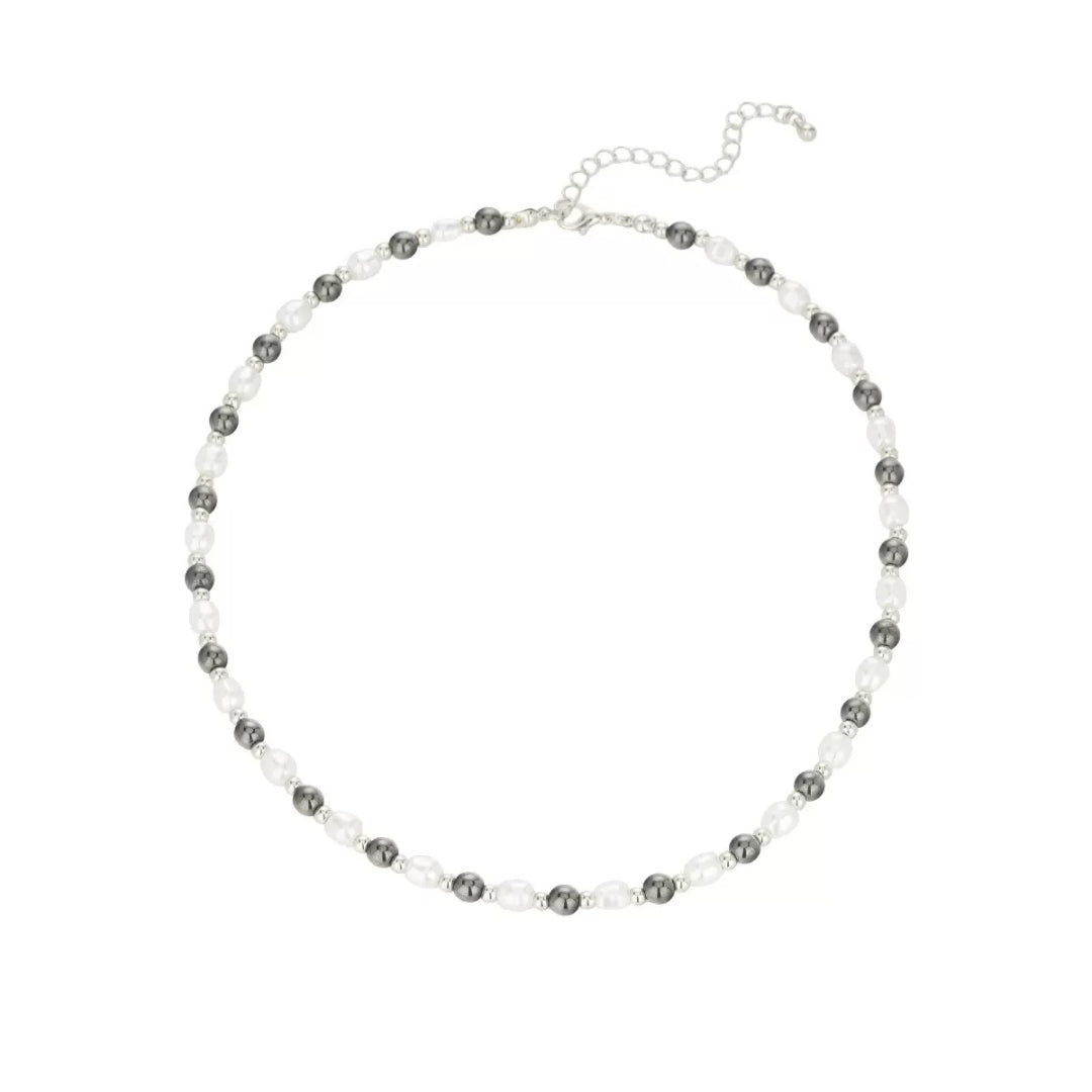 Collier Homme Hématite et Perle – Équilibre Brut