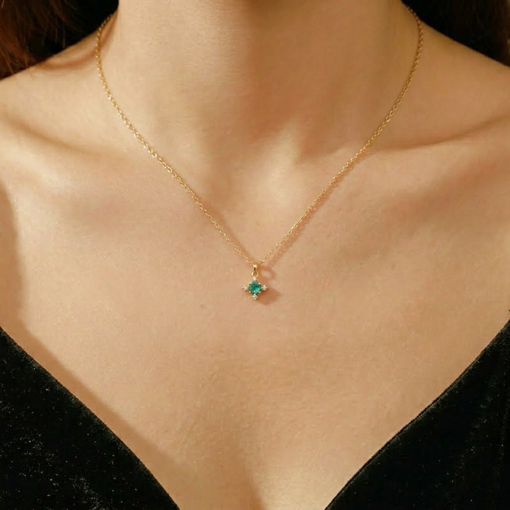 Collier Pierres de Naissance – Azur Infini, Argent Plaqué Or