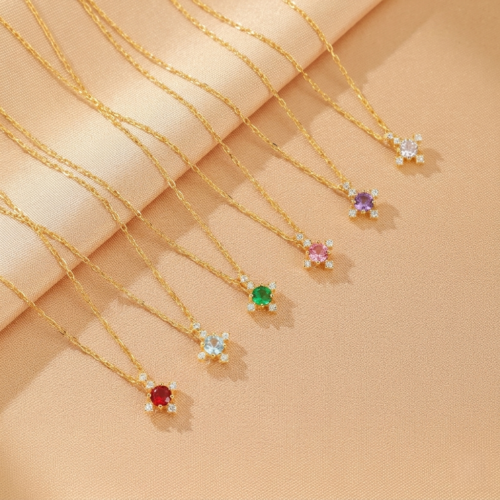 Collier Pierres de Naissance – Azur Infini, Argent Plaqué Or