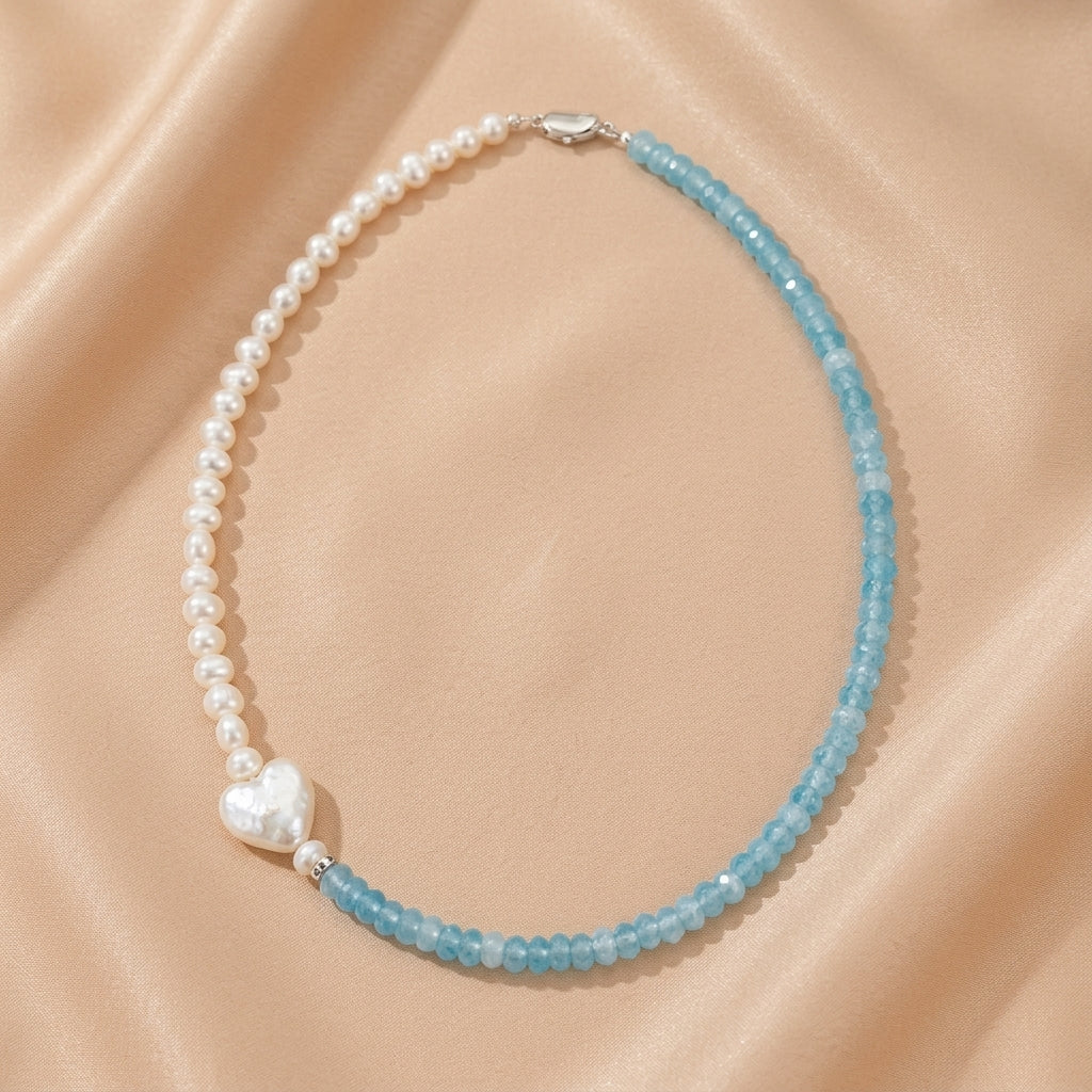 Collier Perle et Aigue-marine – Duo Céleste, Argent