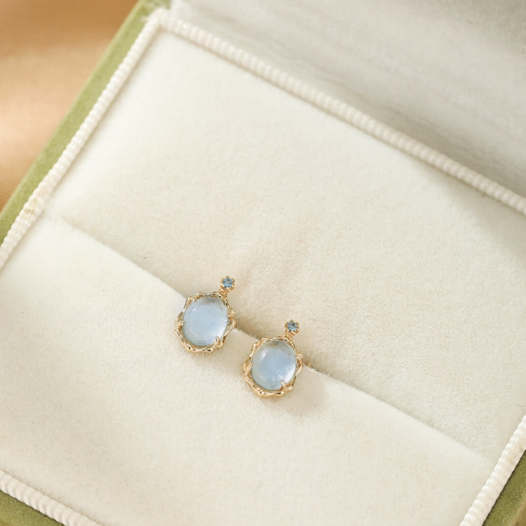 Clous d'oreilles Aigue marine – Vague Céleste, Argent 925