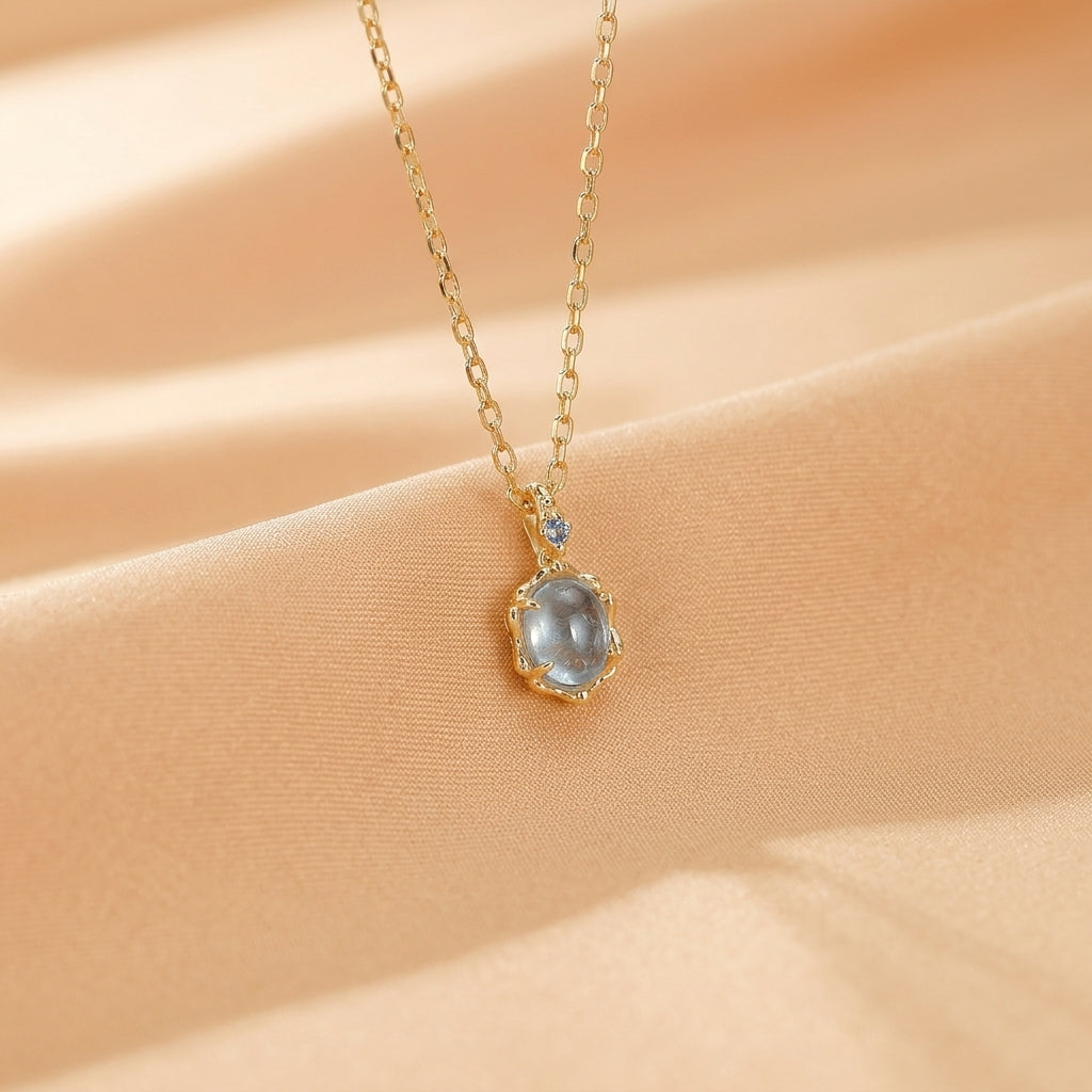 Collier Aigue marine – Ciel et Mer, Argent Plaqué Or