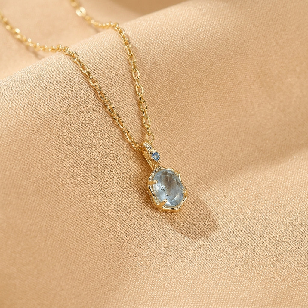 Collier Aigue marine – Ciel et Mer, Argent Plaqué Or