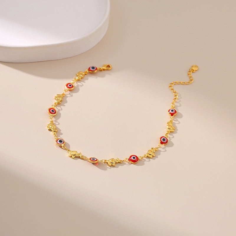 Bracelet de Cheville – Œil Rouge Démoniaque, Plaqué Or