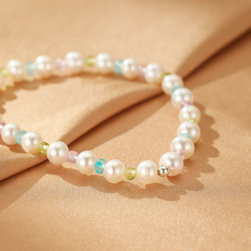Bracelet Perle, Péridot, Topaze et Améthyste – Reflet Envoûtant