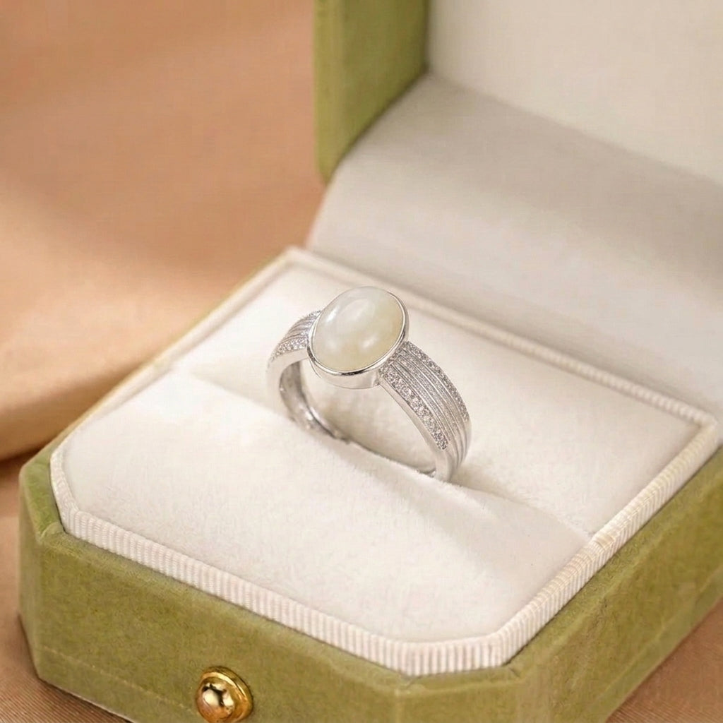 Bague Jade Blanc – Héritage Céleste, Argent