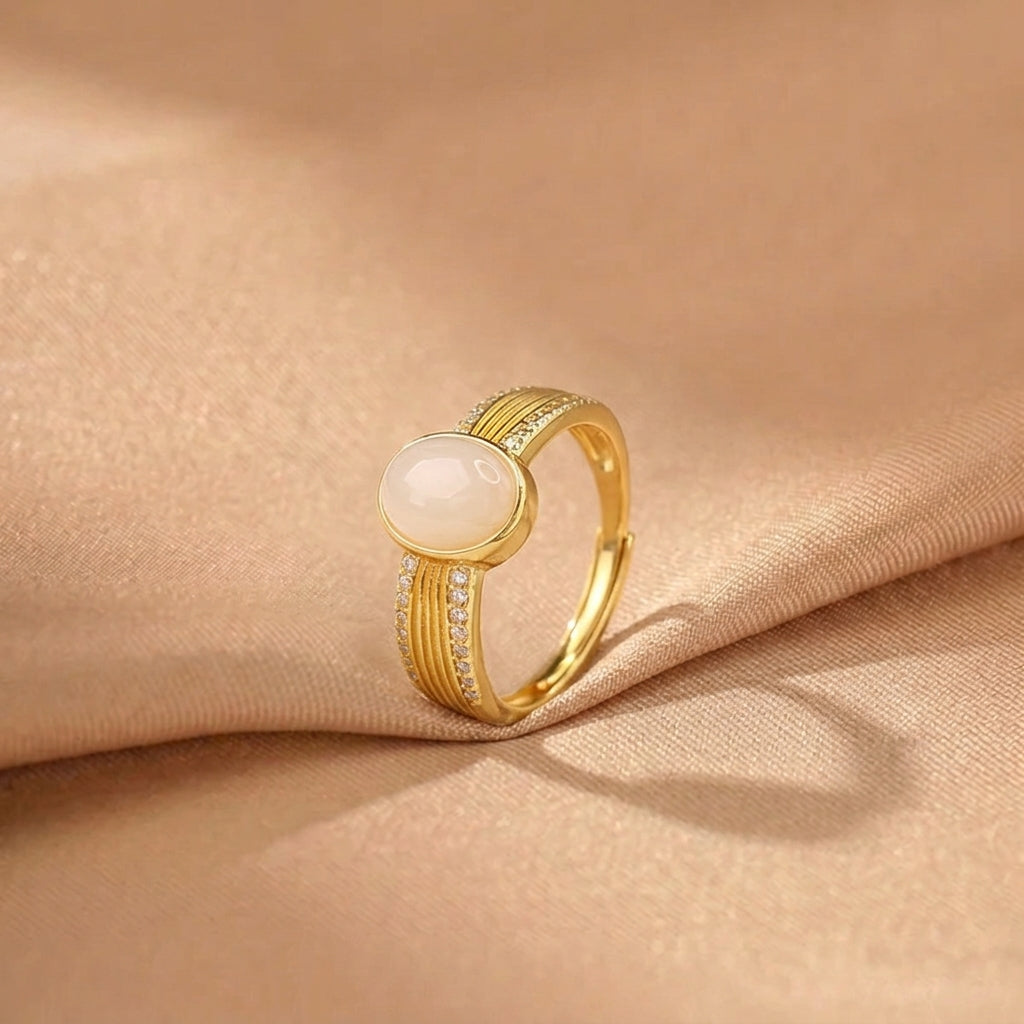 Bague Jade Blanc – Héritage Céleste, Argent