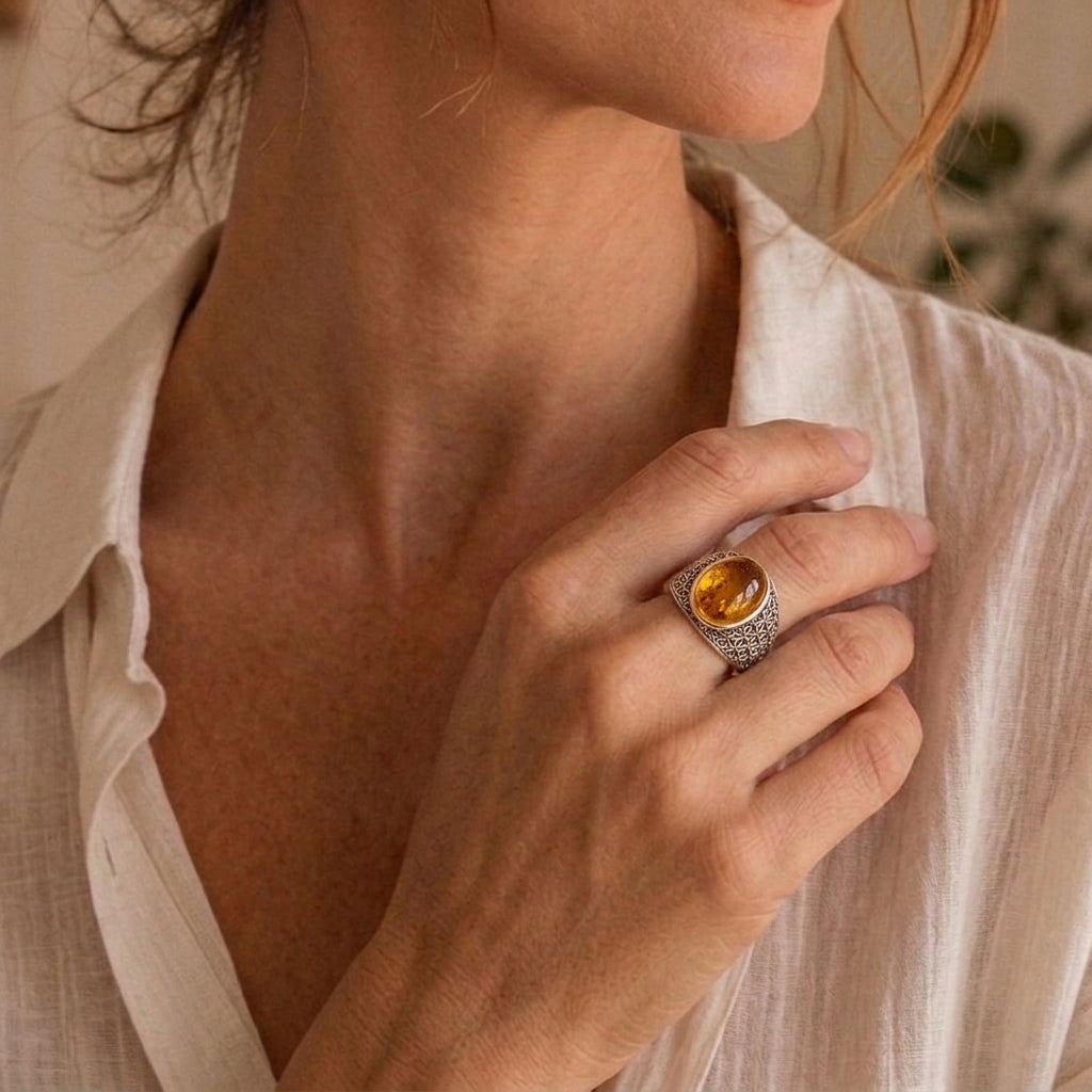 Bague Ambre – Voile d’Ambre, Argent