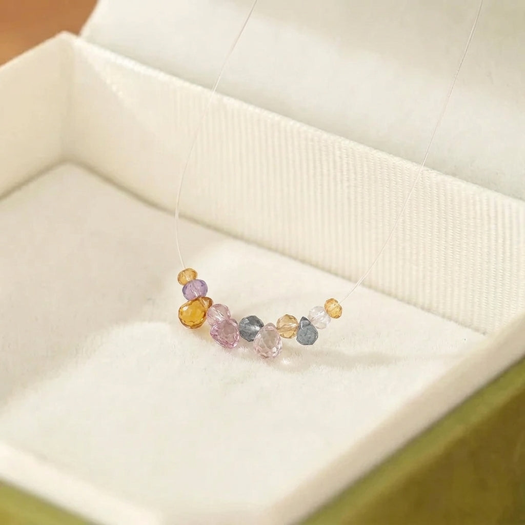 Collier Flottant Citrine, Améthyste, Quartz Clair et Topaze – Pierres Célestes