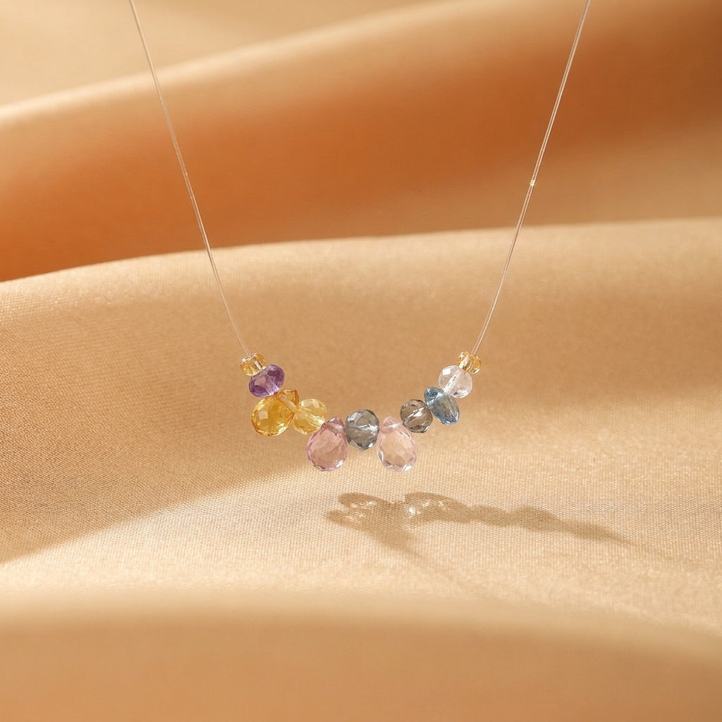 Collier Flottant Citrine, Améthyste, Quartz Clair et Topaze – Pierres Célestes
