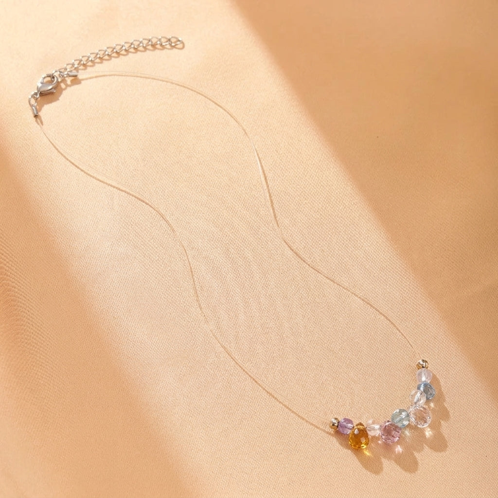 Collier Flottant Citrine, Améthyste, Quartz Clair et Topaze – Pierres Célestes