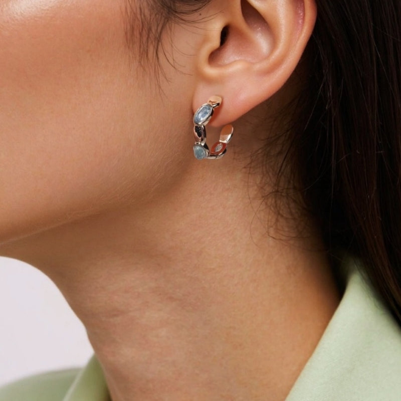 Boucles d'oreilles Aigue marine – Reflets Océan, Argent