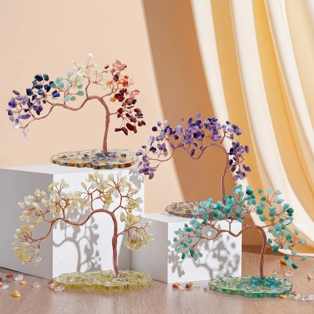 Arbre de Vie Citrine, Améthyste, Aventurine et 7 Chakras – Sept Énergies, Agate