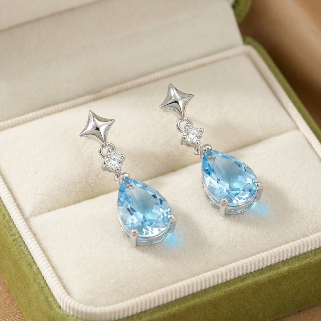 Topaz Earrings – Azure Sparkle, Silver