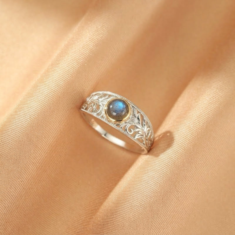 Bague Labradorite – Feuillage Céleste, Argent