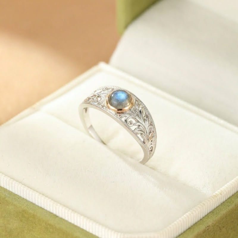 Bague Labradorite – Feuillage Céleste, Argent