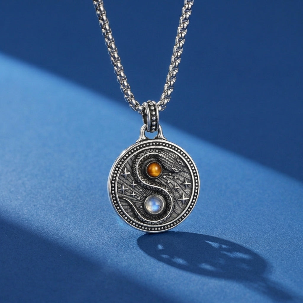 Collier Œil de Tigre et Pierre de Lune – Beauté Cosmique