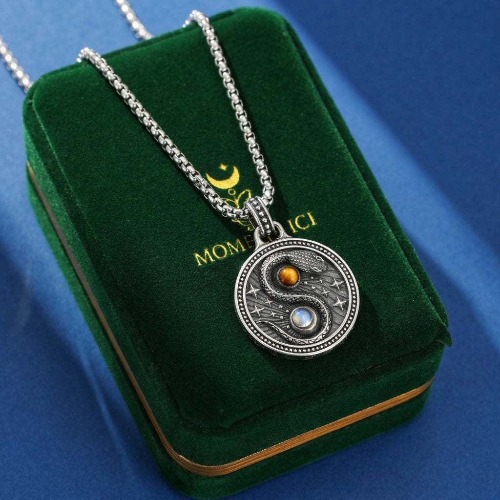 Collier Œil de Tigre et Pierre de Lune – Beauté Cosmique