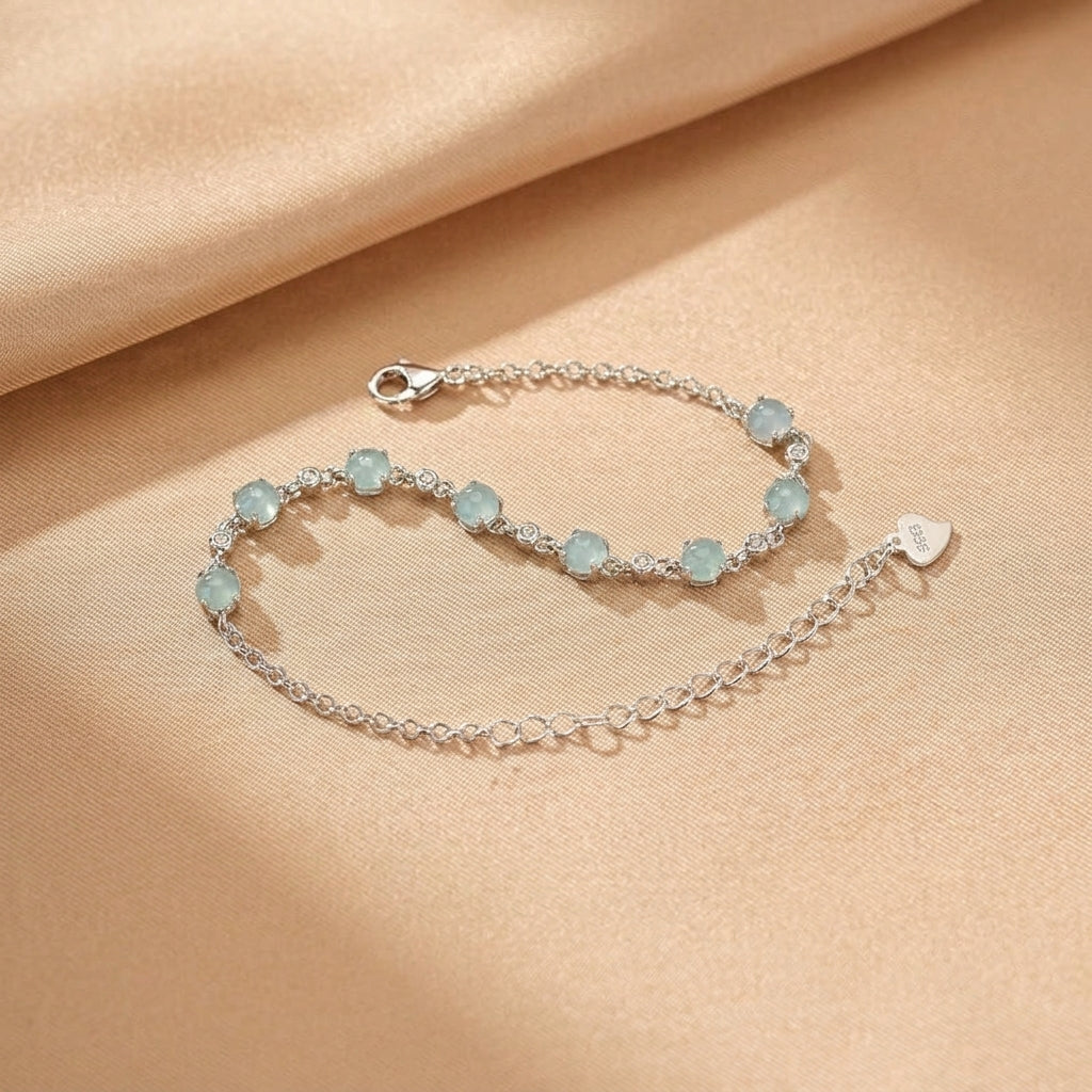 Bracelet Jade Bleue d'Eau – Sérénité Aquatique, Argent