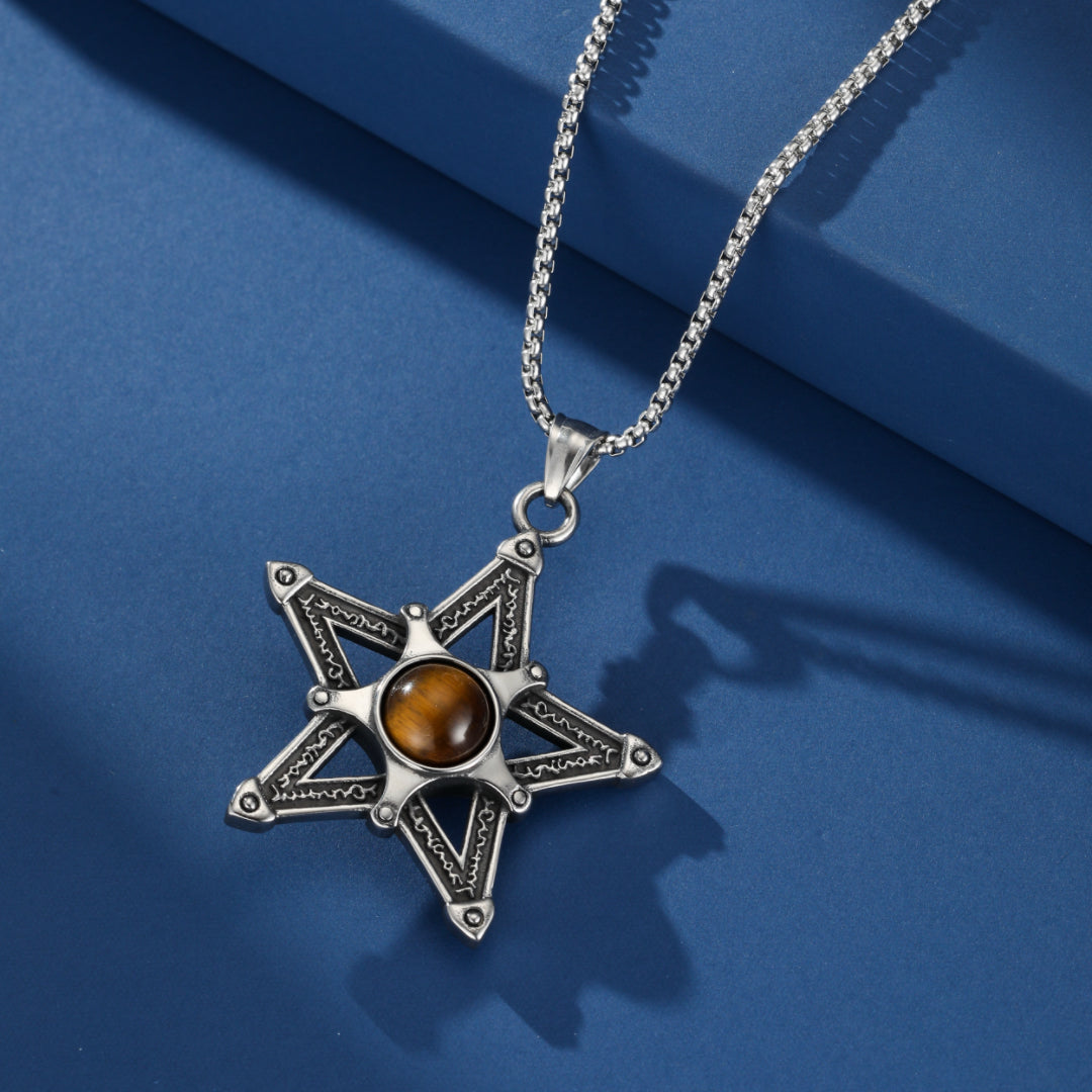 Collier Homme Œil de Tigre – Pentacle Sacré