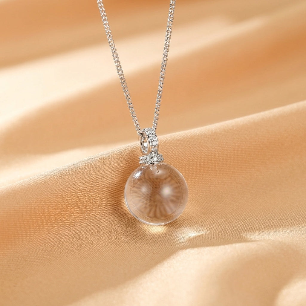 Collier Cristal de Roche – Sphère Lumineuse, Argent