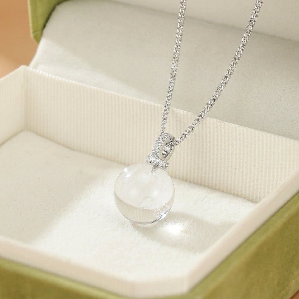 Collier Cristal de Roche – Sphère Lumineuse, Argent
