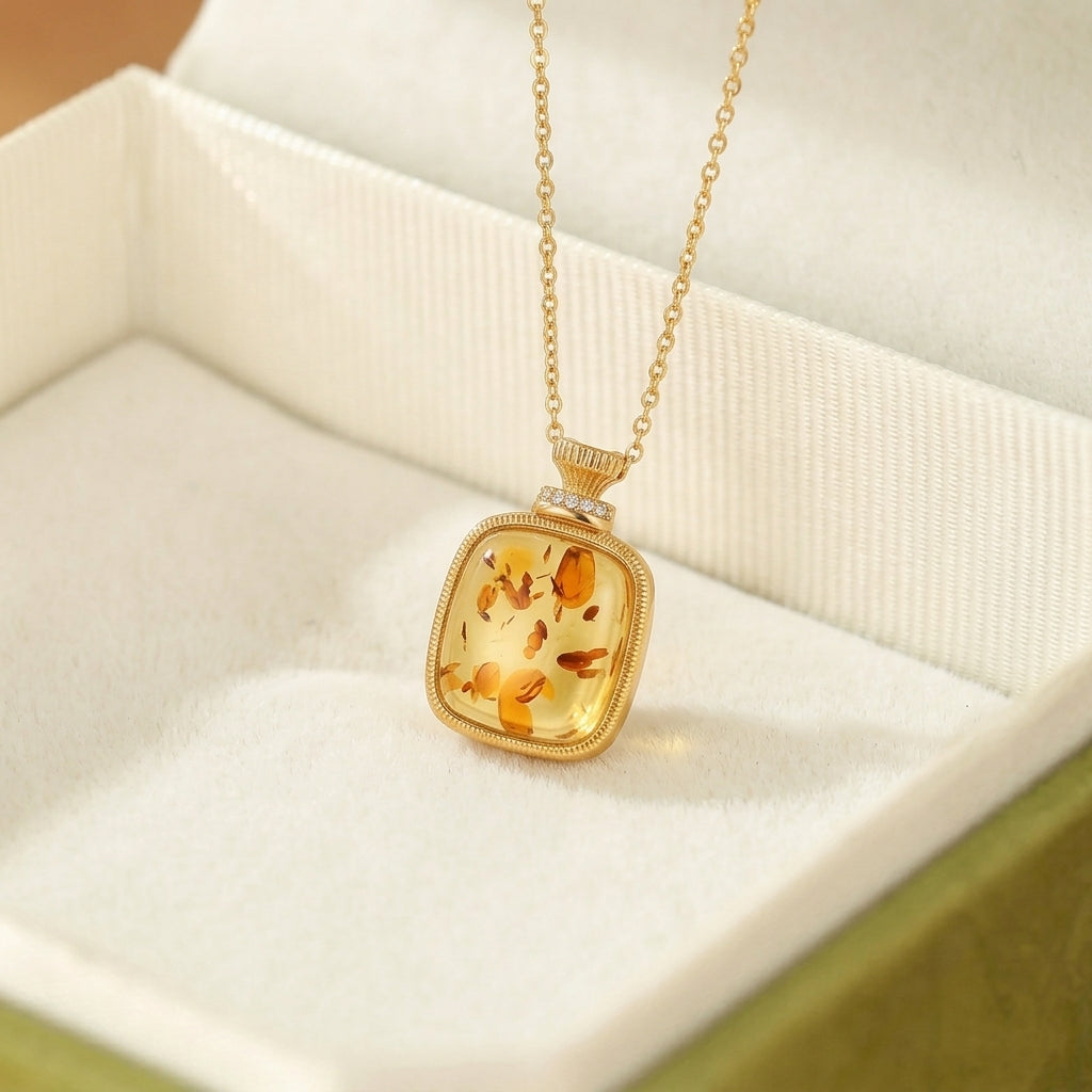 Collier Ambre - Instant Capturé, Argent Plaqué Or