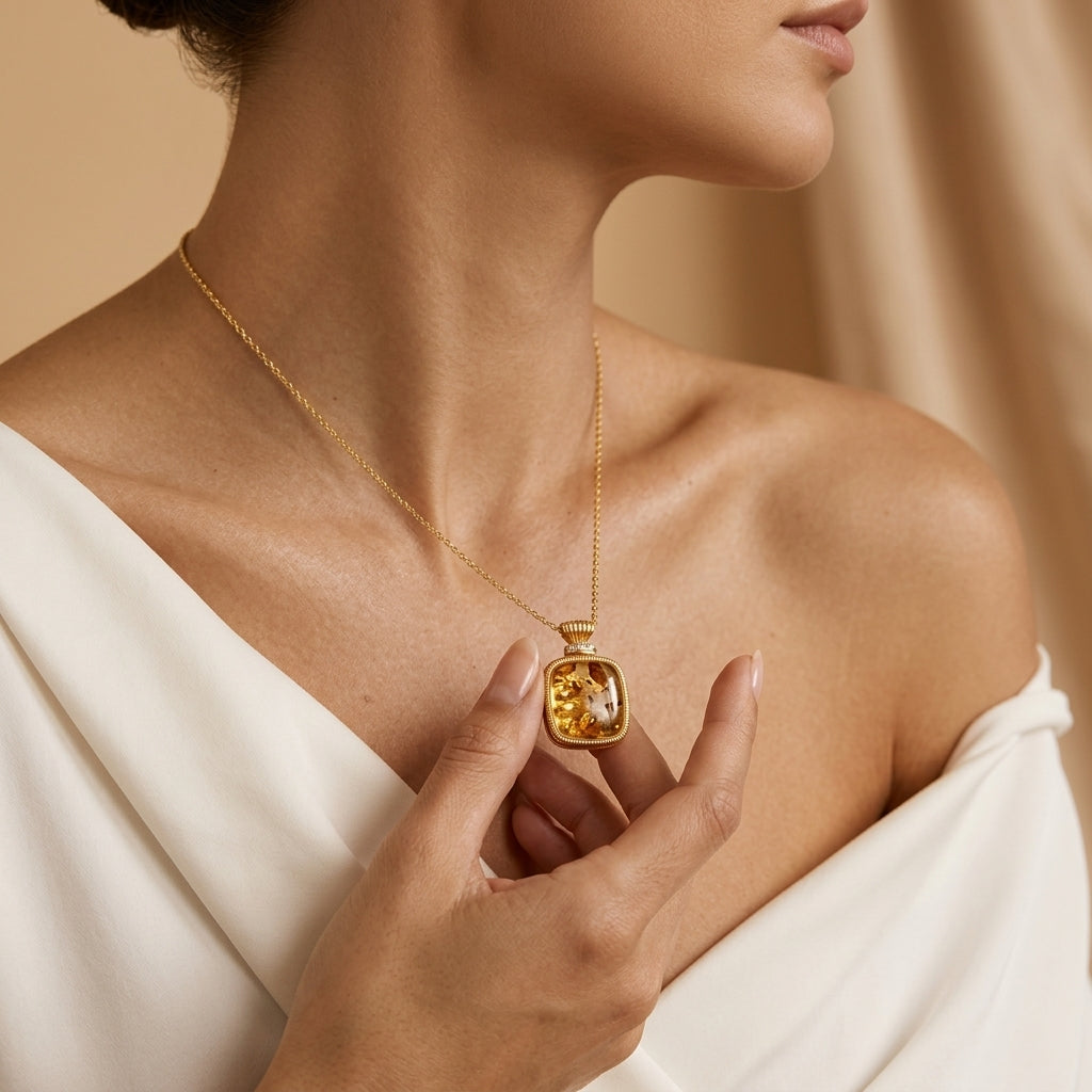Collier Ambre - Instant Capturé, Argent Plaqué Or