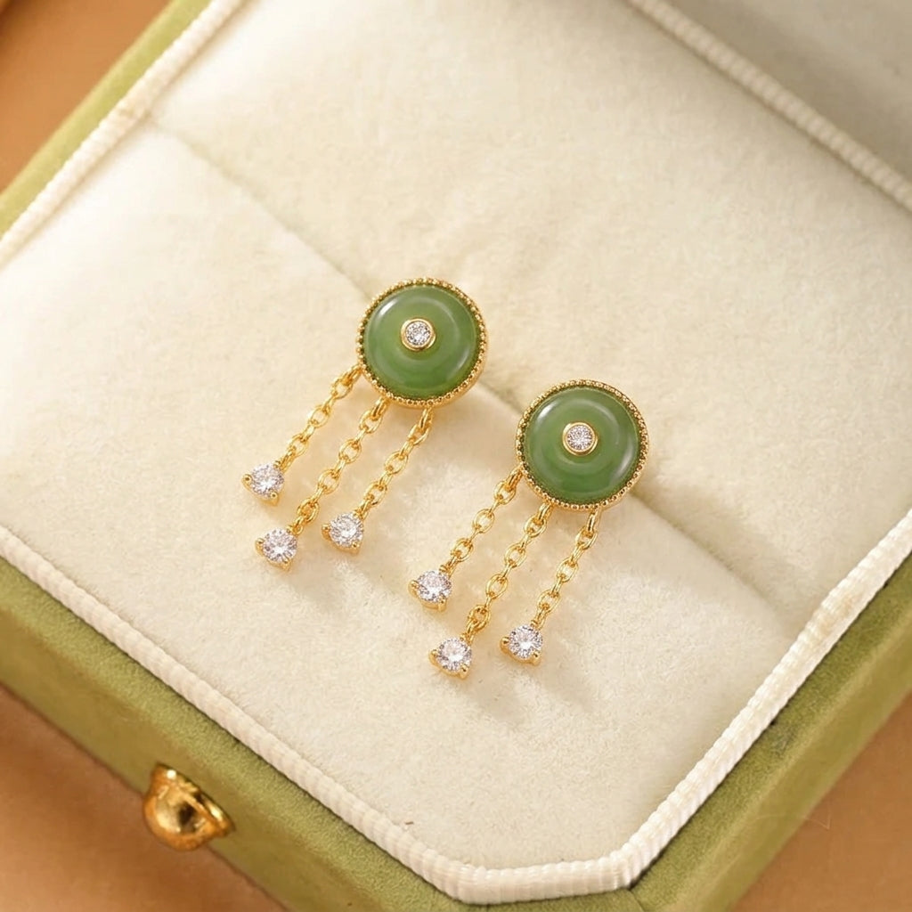 Boucles d'oreilles Jade Néphrite – Passion Délicate, Argent Plaqué Or