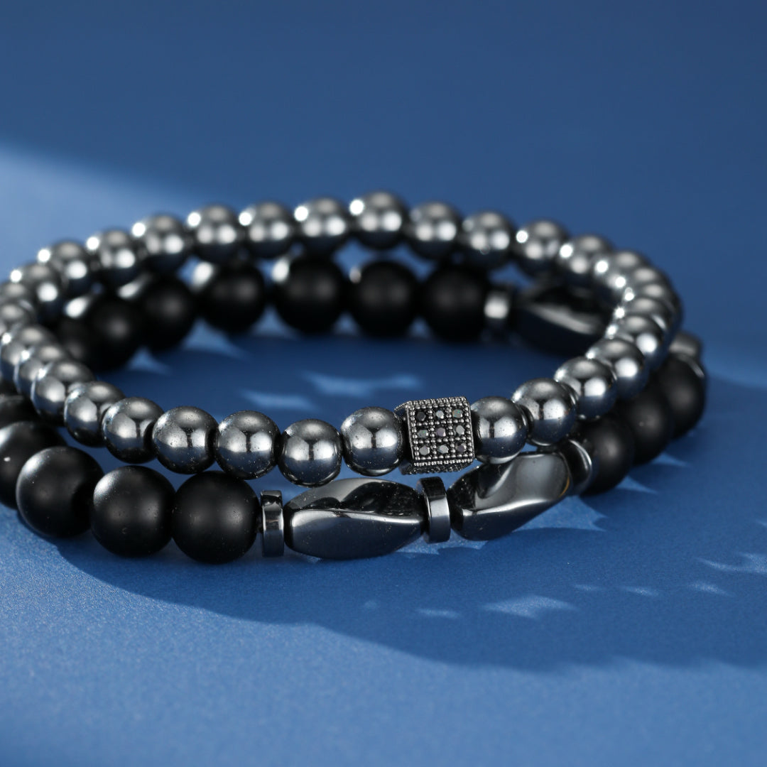 Bracelet Homme Hématite et Obsidienne – Duo Sombre