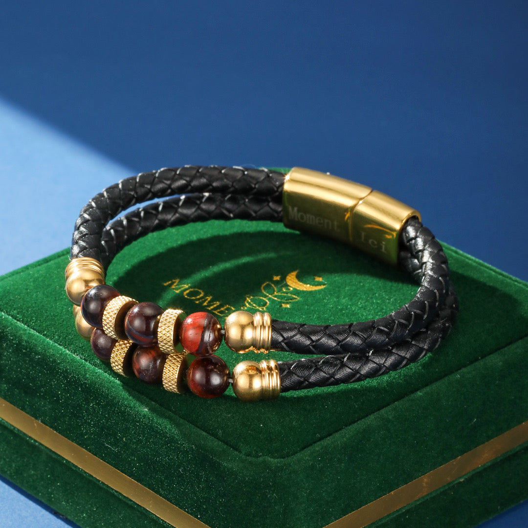 Bracelet Homme Cuir Œil de Tigre – Dualité Solaire
