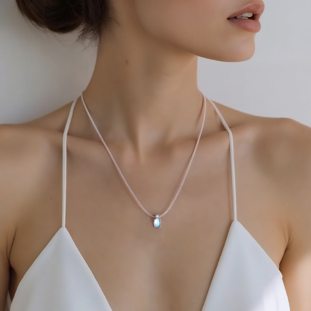 Collier Flottant Pierre de Lune – Spectre Lunaire, Argent