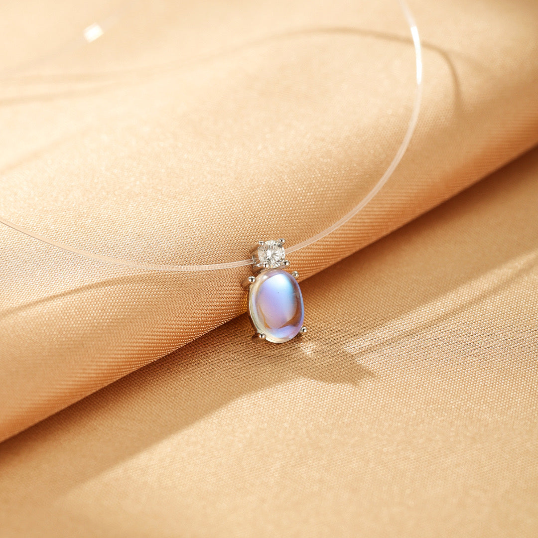 Collier Flottant Pierre de Lune – Spectre Lunaire, Argent