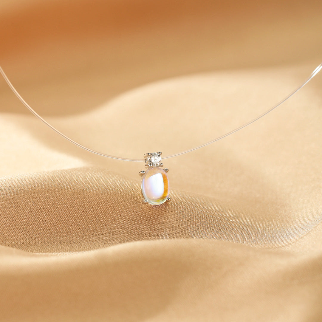 Collier Flottant Pierre de Lune – Spectre Lunaire, Argent