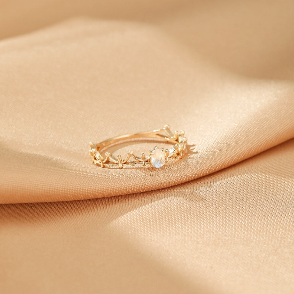 Bague Pierre de Lune – Perle de Nuit, Argent Plaqué Or