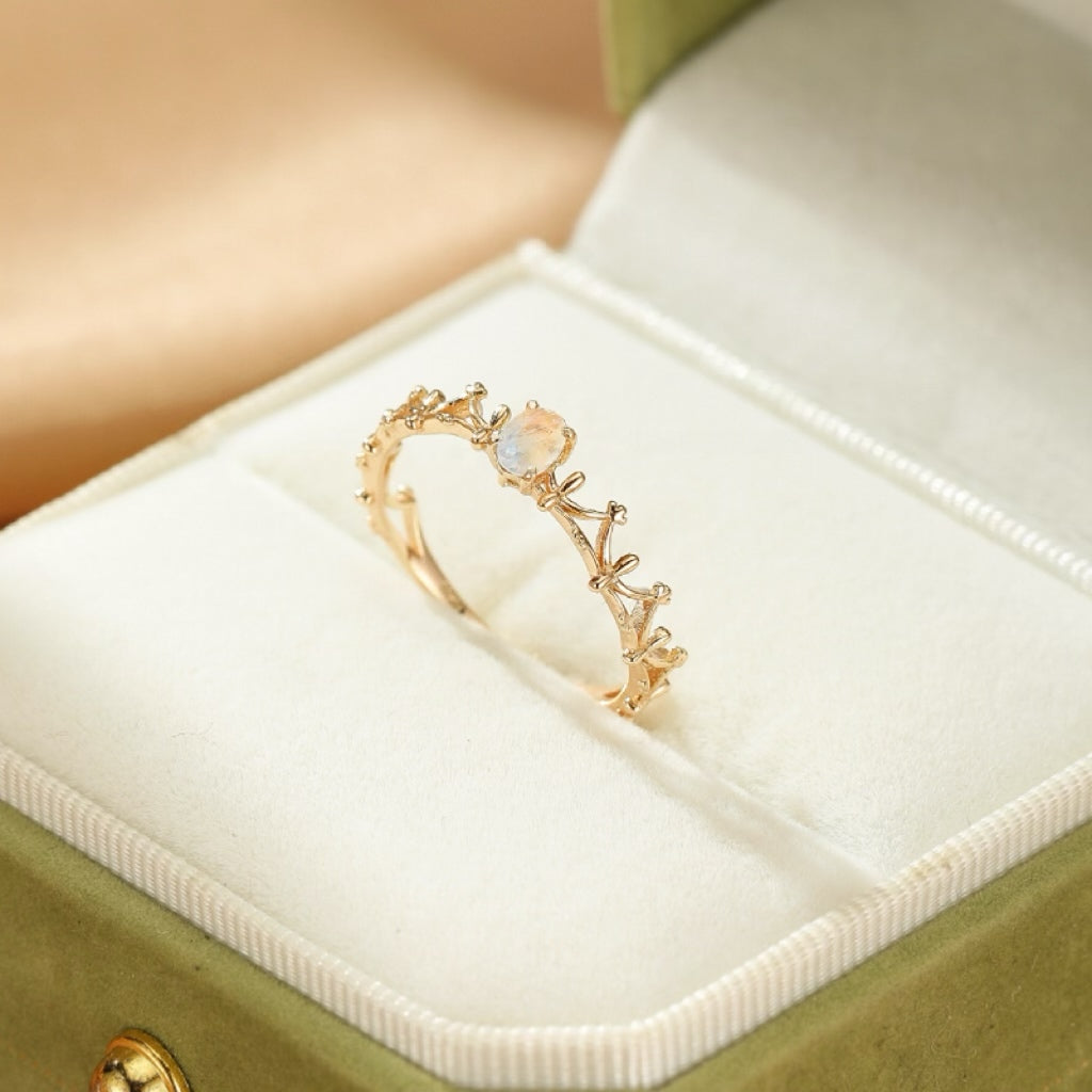 Bague Pierre de Lune – Perle de Nuit, Argent Plaqué Or