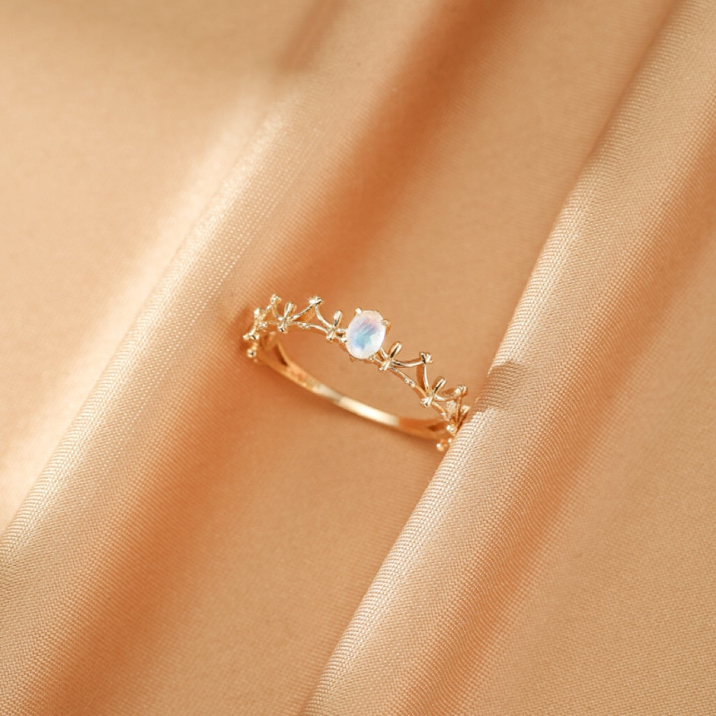 Bague Pierre de Lune – Perle de Nuit, Argent Plaqué Or