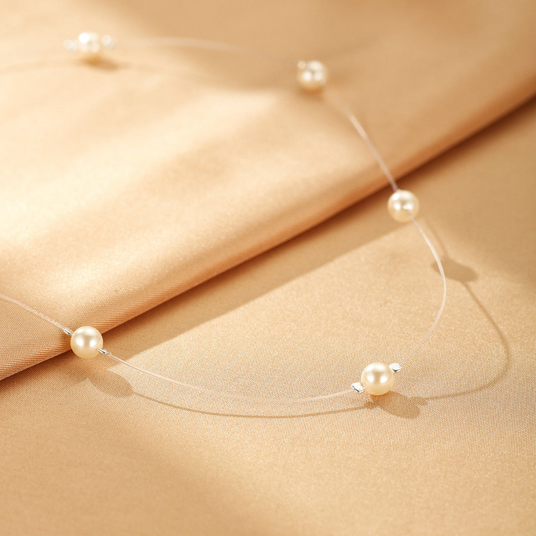 Collier Flottant Perle – Voile Nacré, Argent