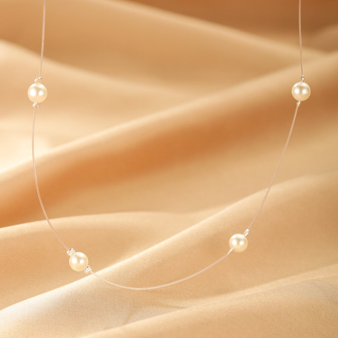 Collier Flottant Perle – Voile Nacré, Argent
