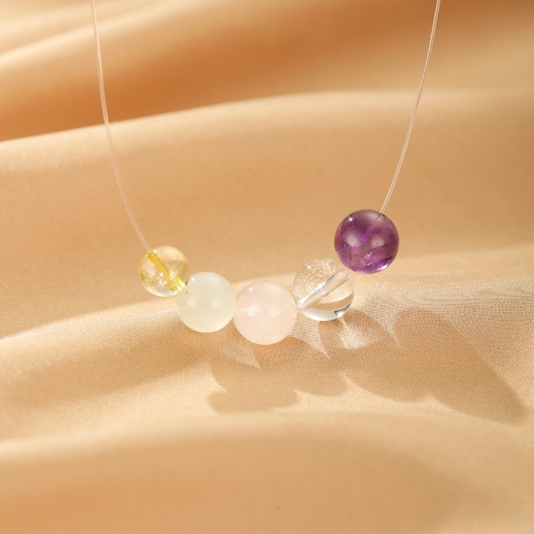 Collier Flottant Améthyste, Citrine, Quartz Rose et Clair, Œil de Chat – Vie Pure, Argent